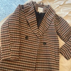 Avec Les Filles Brown Plaid Pea Coat